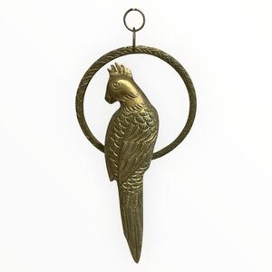 Vintage Brass Parrot Wall Hanging Sculpture Tropical Bird Decor 10.5‎ Inch